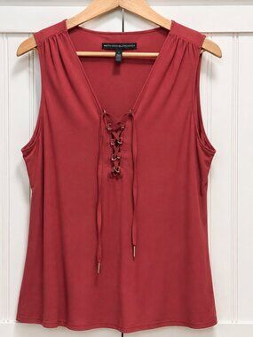 White House Black Market Lace-Up Sleeveless Blouse Dusty Rose Size Large